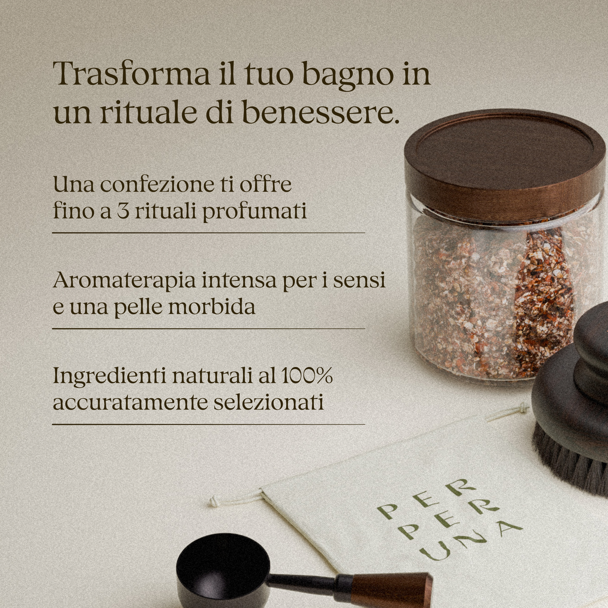 Tè da bagno in barattolo di vetro con cucchiaino, spazzola e sacchetto di cotone