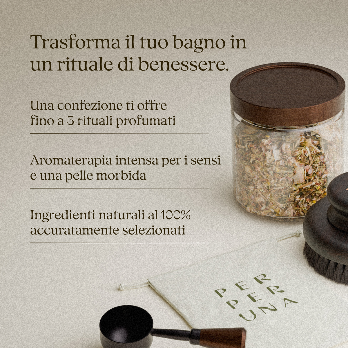Tè da bagno Herbal Spring in barattolo di vetro con cucchiaino e sacchetto di cotone