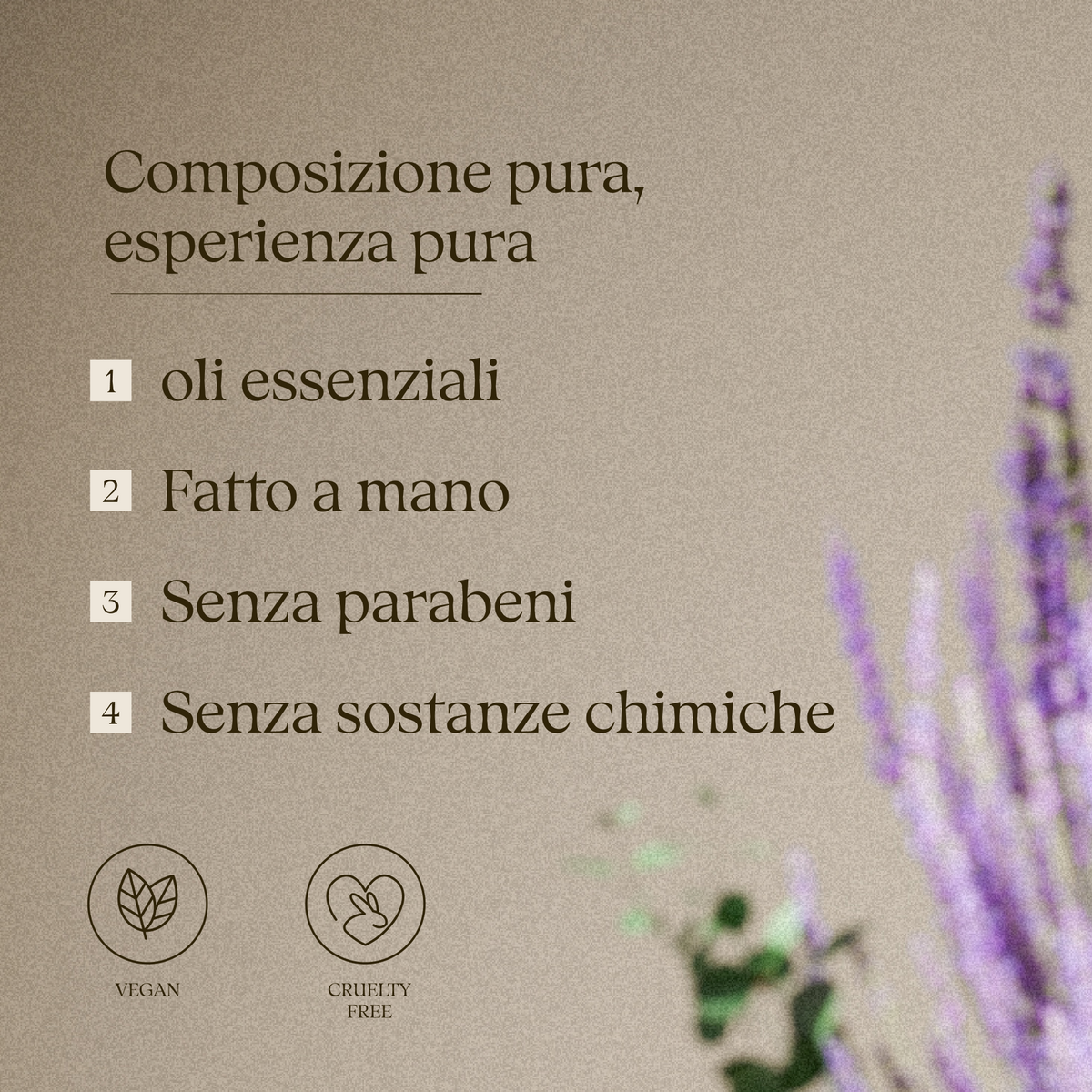 Composizione delle bombe doccia aromaterapiche: oli essenziali, fatte a mano, senza parabeni, vegane e cruelty free